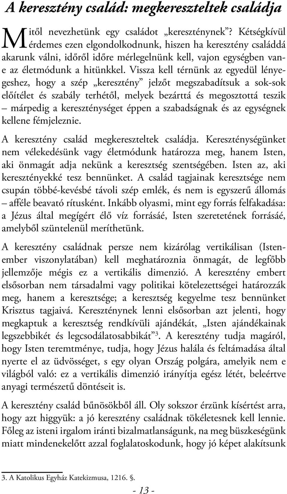 Vissza kell térnünk az egyedül lényegeshez, hogy a szép keresztény jelzőt megszabadítsuk a sok-sok előítélet és szabály terhétől, melyek bezárttá és megosztottá teszik márpedig a kereszténységet