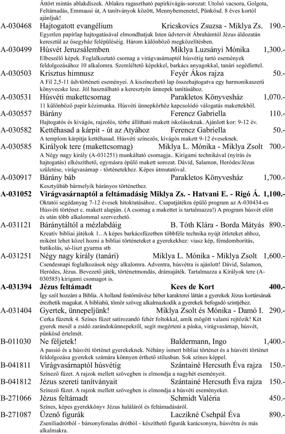 Három különböző megközelítésben. A-030499 Húsvét Jeruzsálemben Miklya Luzsányi Mónika 1,300.- Elbeszélő képek.