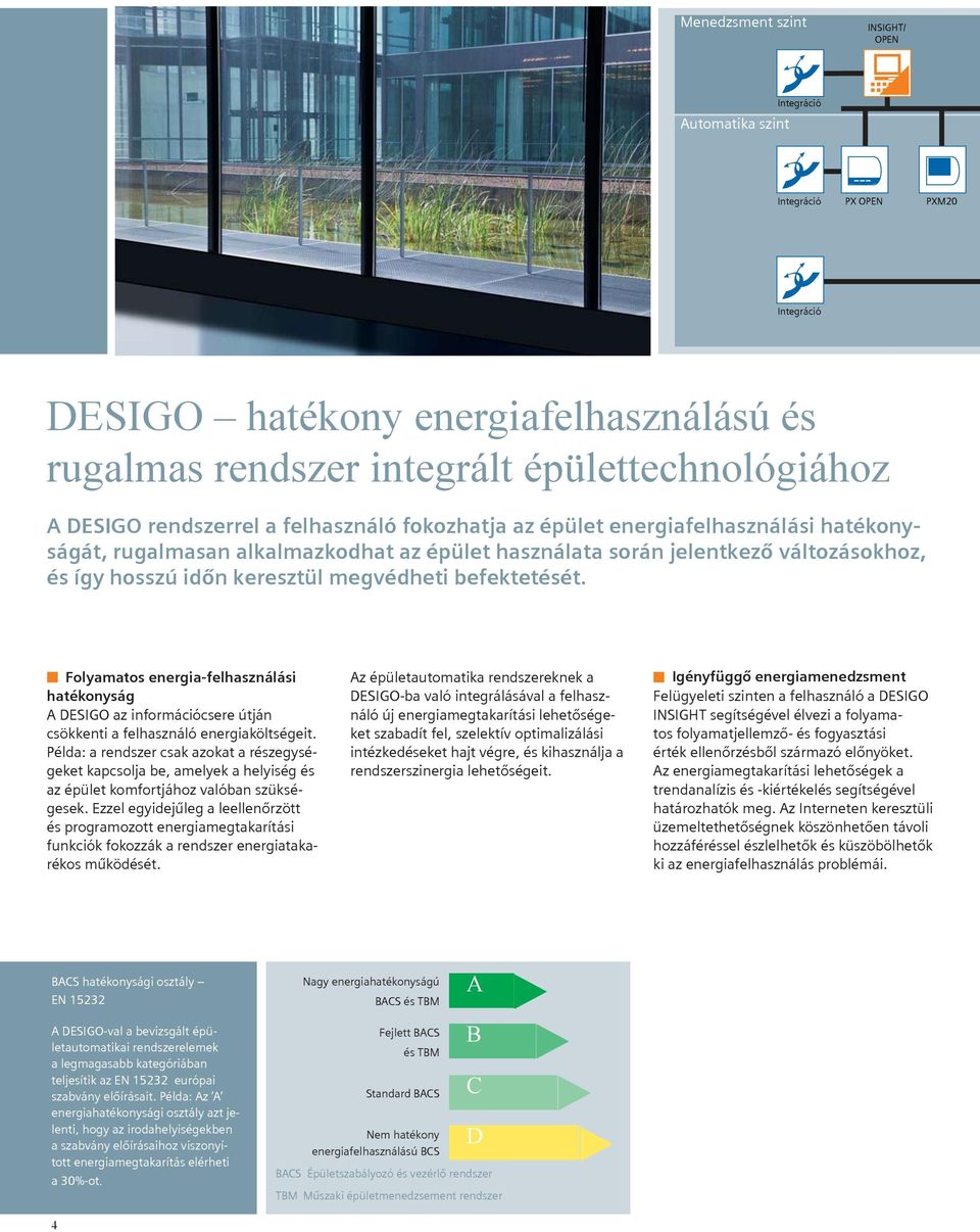 megvédheti befektetését. n Folyamatos energia-felhasználási hatékonyság A DESIGO az információcsere útján csökkenti a felhasználó energiaköltségeit.