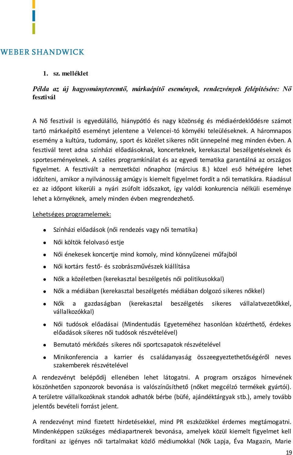 márkaépítő eseményt jelentene a Velencei-tó környéki teleüléseknek. A háromnapos esemény a kultúra, tudomány, sport és közélet sikeres nőit ünnepelné meg minden évben.