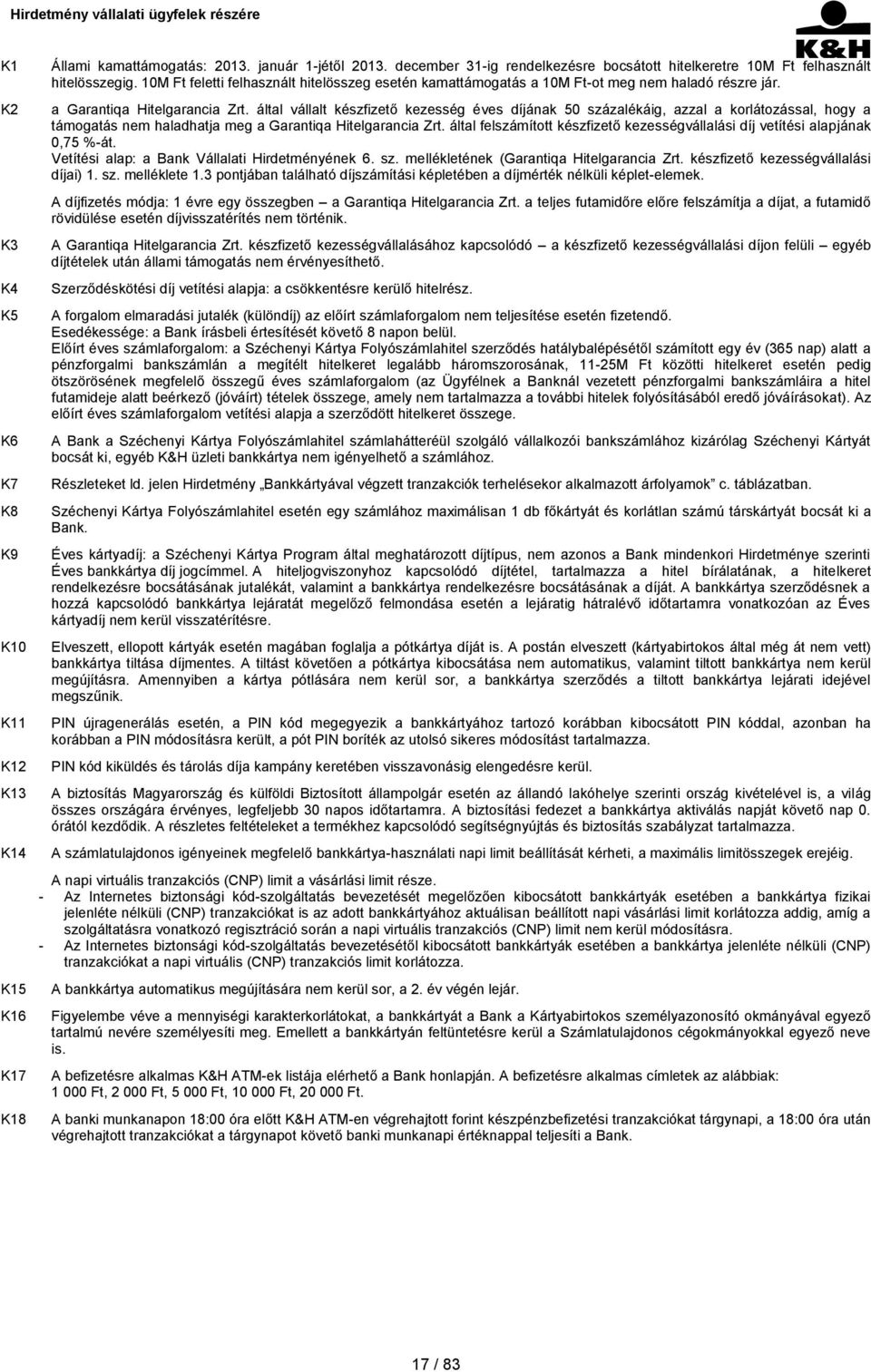 által vállalt készfizető kezesség éves díjának 50 százalékáig, azzal a korlátozással, hogy a támogatás nem haladhatja meg a Garantiqa Hitelgarancia Zrt.