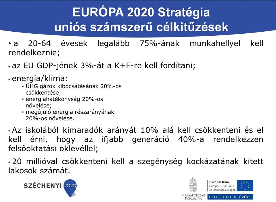 megújuló energia részarányának 20%-os növelése.