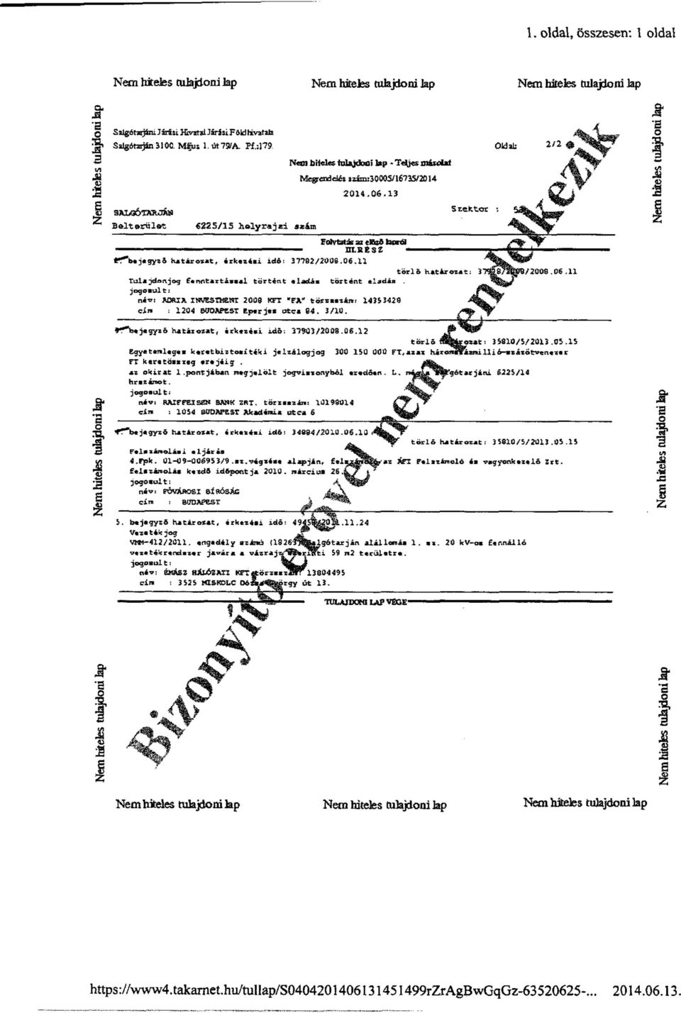 :179 SALGÓTAROMa Bölt erulat 6 2 2 5 /1 5 h o l y r a j e i s* ám Nem hiteles talajdoűi h p - T eljes m & u b f Megrendelés saám:3000s/1673s/2014 2 0 1 4.0 6.