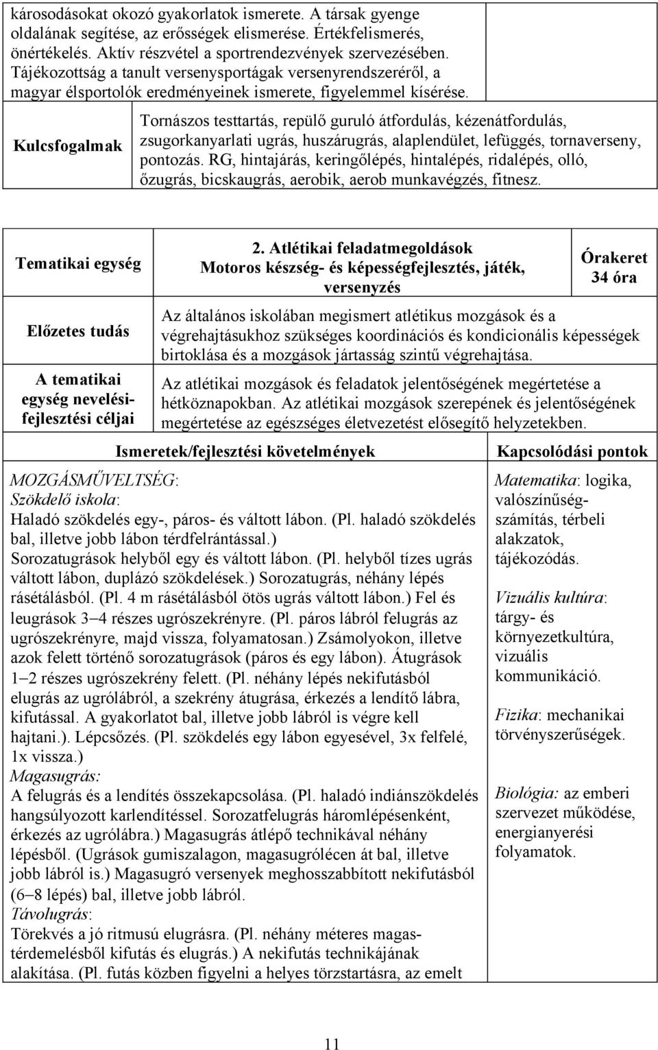 Kulcsfogalmak Tornászos testtartás, repülő guruló átfordulás, kézenátfordulás, zsugorkanyarlati ugrás, huszárugrás, alaplendület, lefüggés, tornaverseny, pontozás.