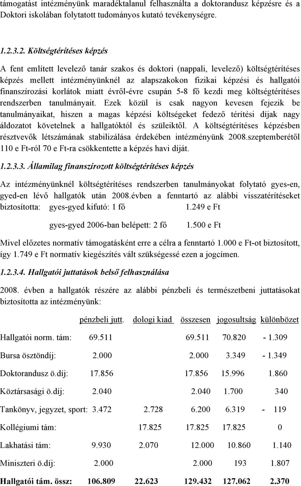 finanszírozási korlátok miatt évről-évre csupán 5-8 fő kezdi meg költségtérítéses rendszerben tanulmányait.