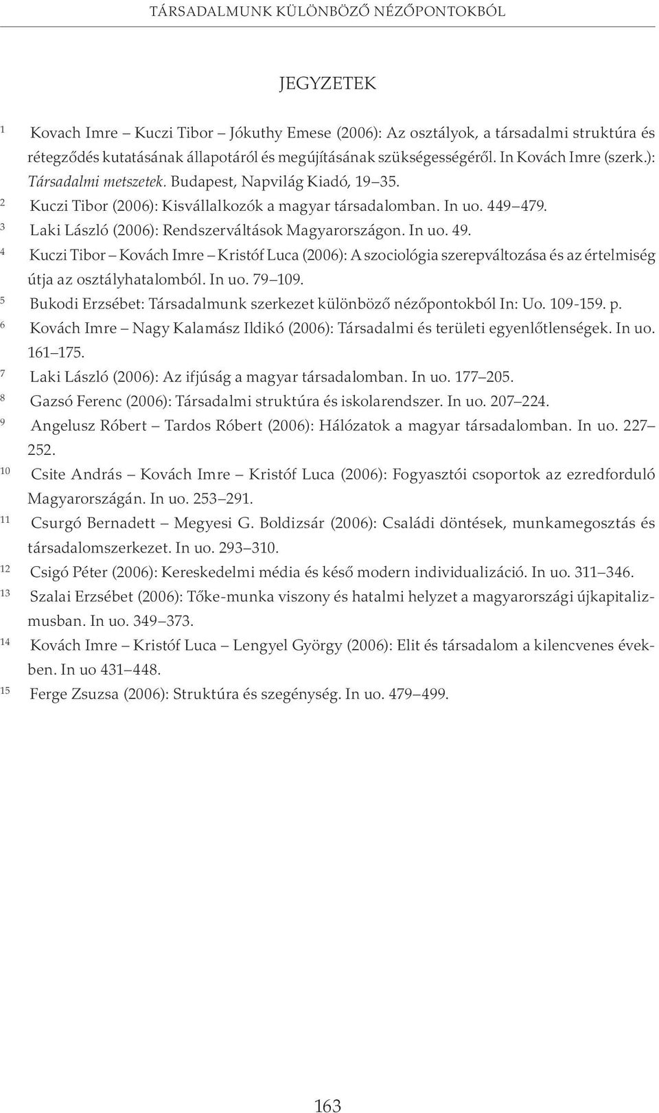 449 479. Laki László (2006): Rendszerváltások Magyarországon. In uo. 49. Kuczi Tibor Kovách Imre Kristóf Luca (2006): A szociológia szerepváltozása és az értelmiség útja az osztályhatalomból. In uo. 79 109.