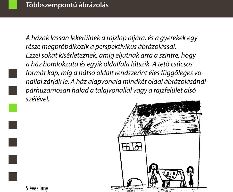 Ezzel sokat kísérleteznek, amíg eljutnak arra a szintre, hogy a ház homlokzata és egyik oldalfala látszik.