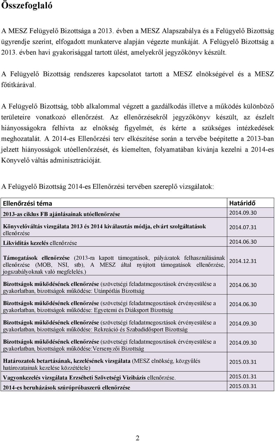 A Felügyelő Bizottság, több alkalommal végzett a gazdálkodás illetve a működés különböző területeire vonatkozó ellenőrzést.