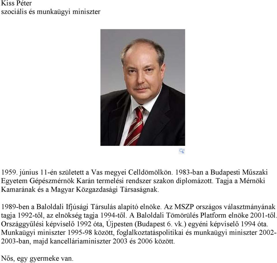 1989-ben a Baloldali Ifjúsági Társulás alapító elnöke. Az MSZP országos választmányának tagja 1992-től, az elnökség tagja 1994-től.