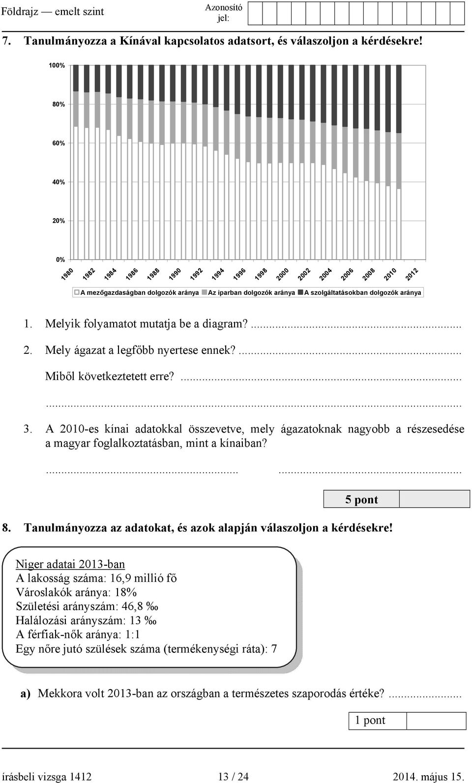 aránya 1. Melyik folyamatot mutatja be a diagram?... 2. Mely ágazat a legfőbb nyertese ennek?... Miből következtetett erre?...... 3.