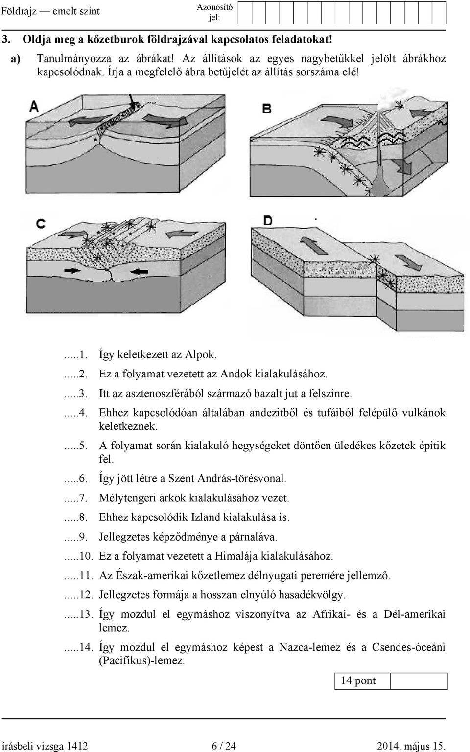 Itt az asztenoszférából származó bazalt jut a felszínre....4. Ehhez kapcsolódóan általában andezitből és tufáiból felépülő vulkánok keletkeznek....5.