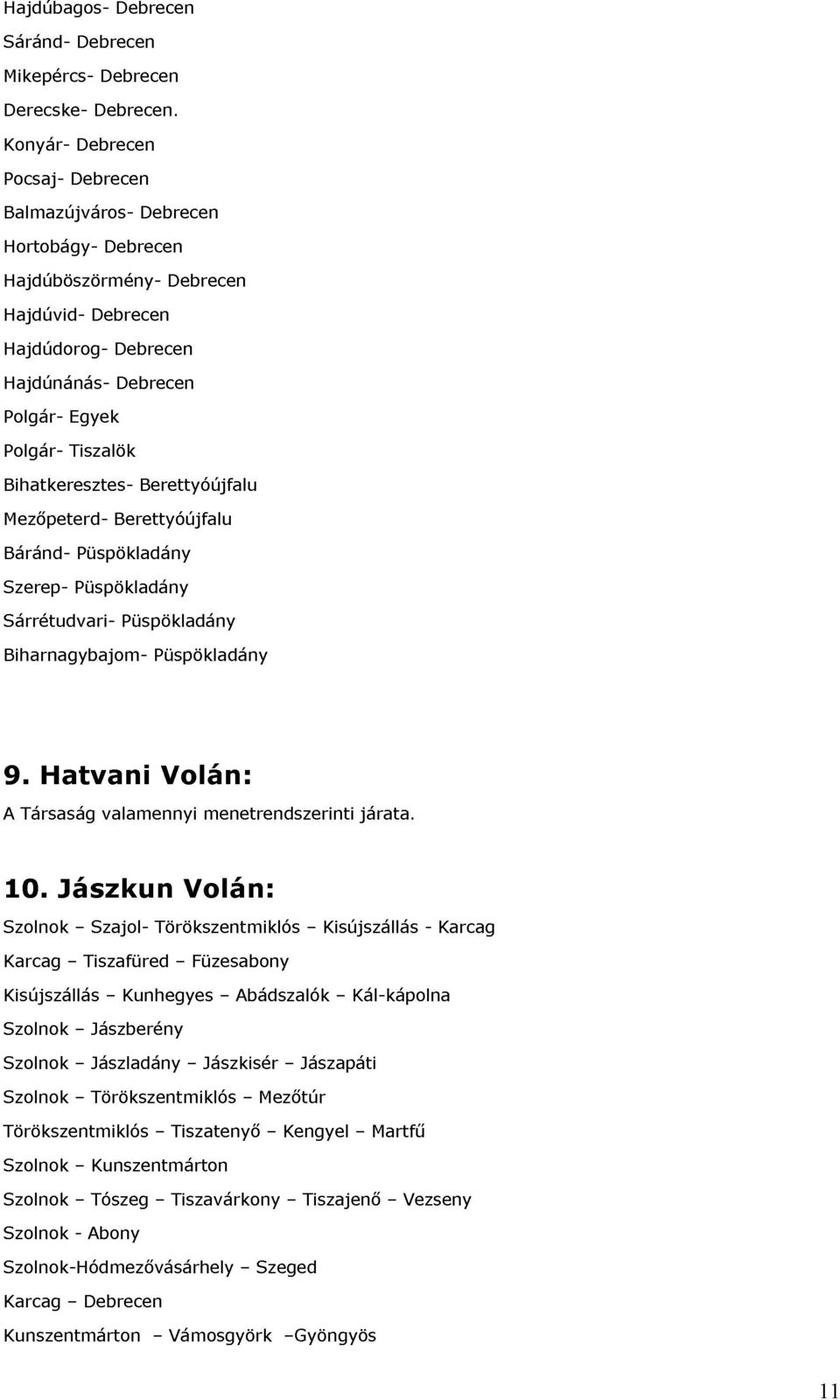 Biharnagybajom- Püspökladány Berettyóújfalu 9. A Hatvani Püspökladány 10. Társaság valamennyi Volán: Karcag Jászkun Szajol- Törökszentmiklós Volán: menetrendszerinti Kisújszállás járata.