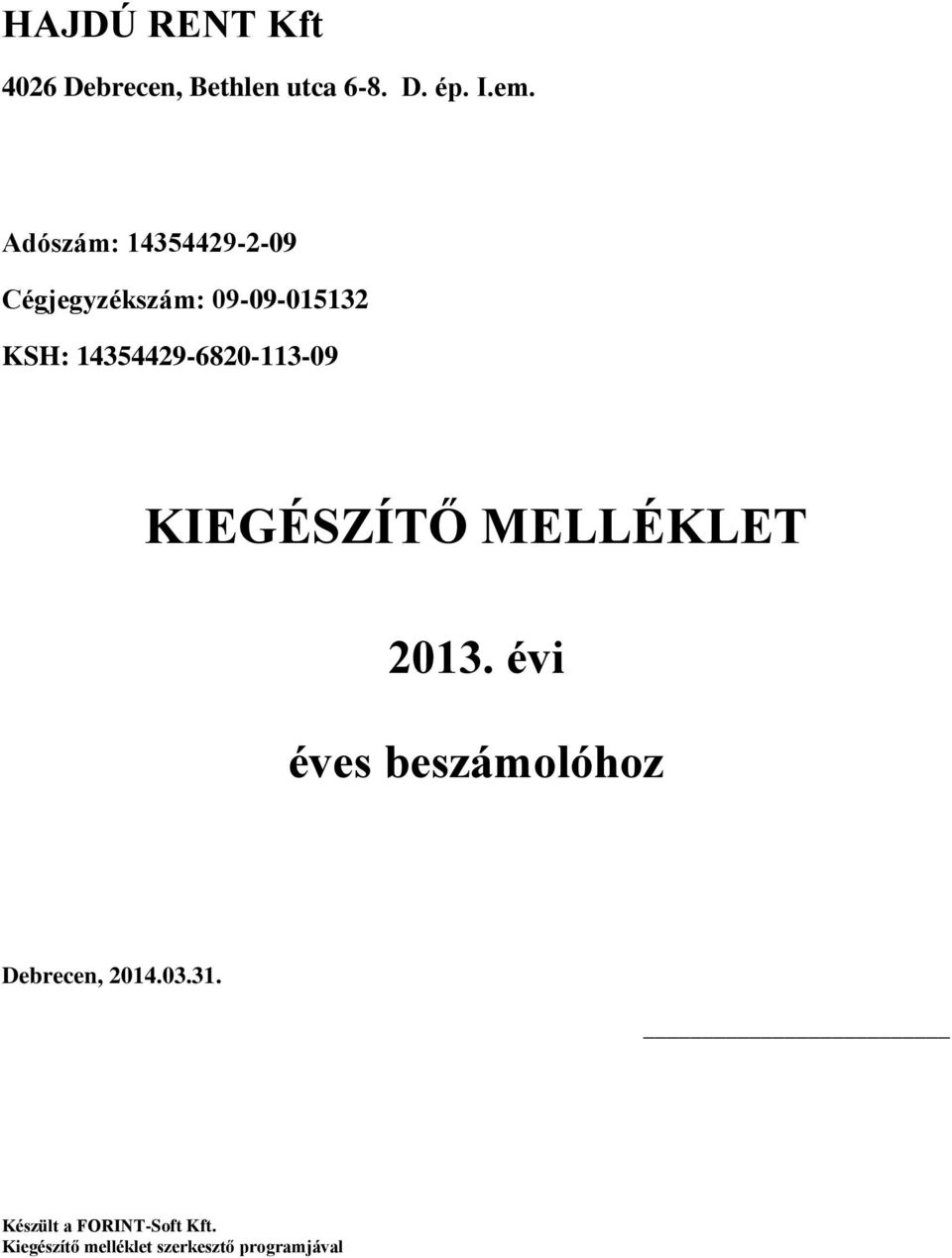 14354429-6820-113-09 KIEGÉSZÍTŐ MELLÉKLET 2013.