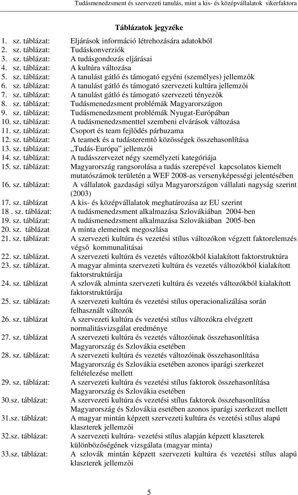 sz. táblázat: Tudásmenedzsment problémák Magyarországon 9. sz. táblázat: Tudásmenedzsment problémák Nyugat-Európában 10. sz. táblázat: A tudásmenedzsmenttel szembeni elvárások változása 11. sz. táblázat: Csoport és team fejlődés párhuzama 12.