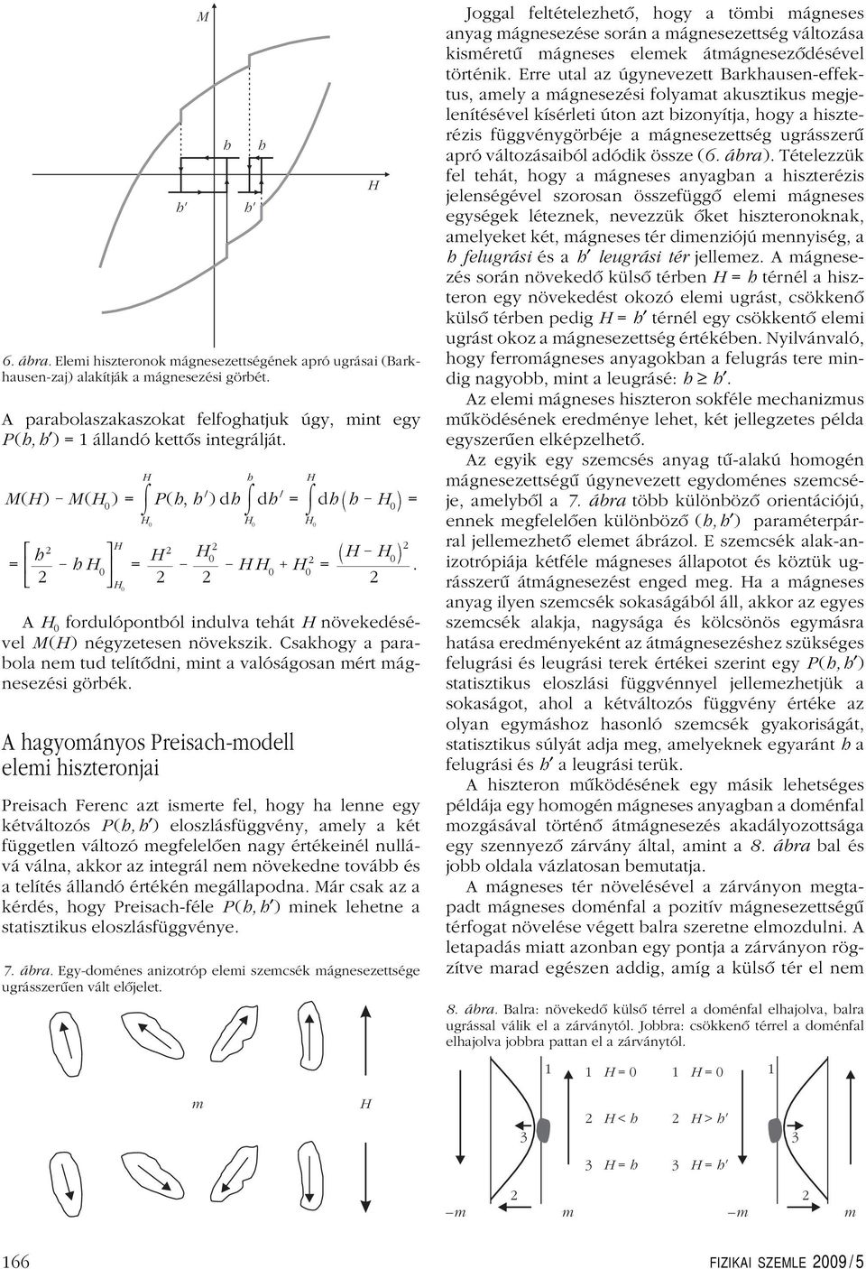 h h P(h, h )dh dh = H 0 H 0 H 2 0 2 A H 0 fordulópontból indulva tehát H növekedésével M (H ) négyzetesen növekszik. Csakhogy a parabola nem tud telítôdni, mint a valóságosan mért mágnesezési görbék.