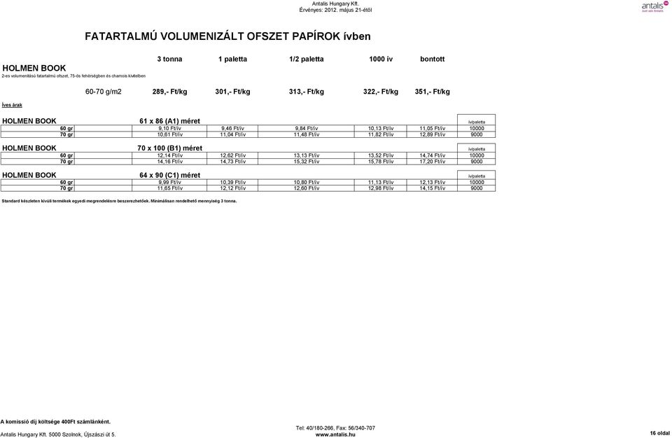 70 x 100 (B1) méret ív/paletta 60 gr 12,14 Ft/ív 12,62 Ft/ív 13,13 Ft/ív 13,52 Ft/ív 14,74 Ft/ív 10000 70 gr 14,16 Ft/ív 14,73 Ft/ív 15,32 Ft/ív 15,78 Ft/ív 17,20 Ft/ív 9000 HOLMEN BOOK 64 x 90 (C1)