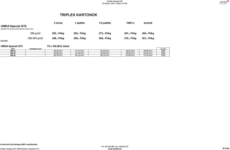 (B1) méret súly vastagság (mm) ív/paletta 280 gr 49,39 Ft/ív 51,37 Ft/ív 53,42 Ft/ív 55,03 Ft/ív 59,98 Ft/ív 3500 300 gr 52,08
