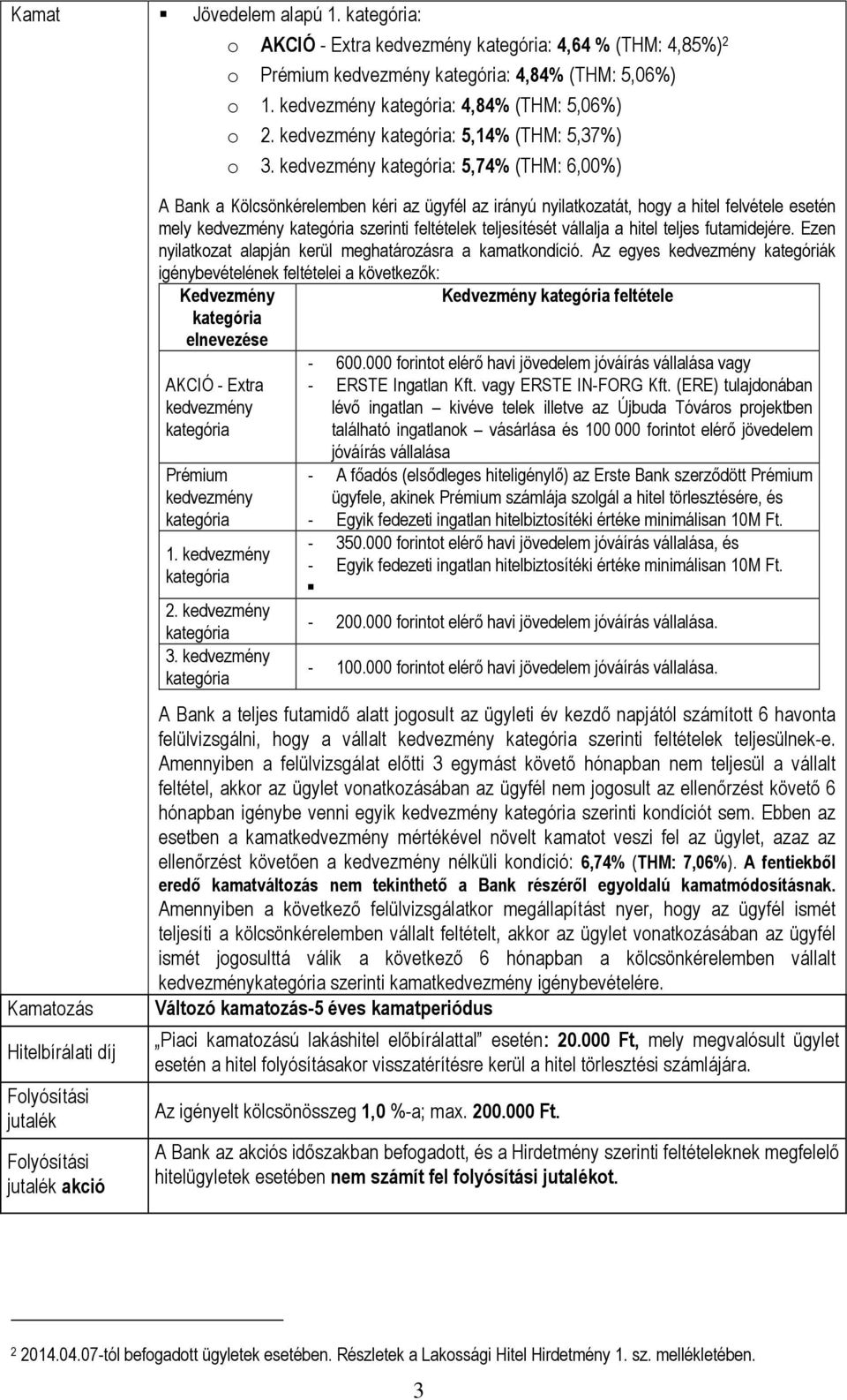 esetén mely kedvezmény szerinti feltételek teljesítését vállalja a hitel teljes futamidejére. Ezen nyilatkozat alapján kerül meghatározásra a kamatkondíció.