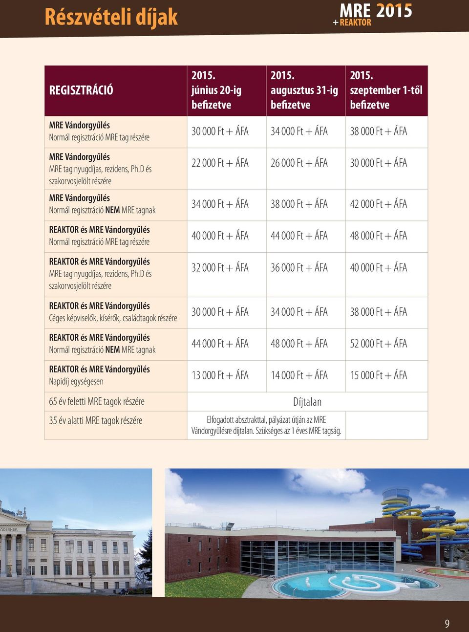 rezidens, Ph.D és szakorvosjelölt részére REAKTOR és MRE Vándorgyűlés Céges képviselők, kísérők, családtagok részére REAKTOR és MRE Vándorgyűlés Normál regisztráció NEM MRE tagnak 2015.