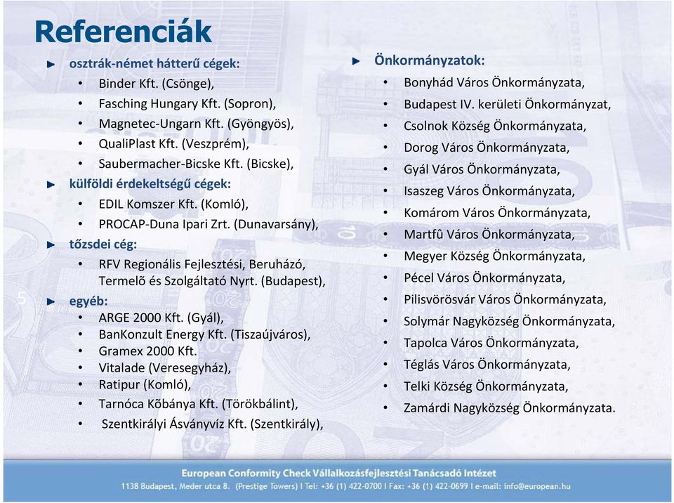 (Budapest), egyéb: ARGE 2000 Kft. (Gyál), BanKonzult Energy Kft. (Tiszaújváros), Gramex 2000 Kft. Vitalade (Veresegyház), Ratipur (Komló), Tarnóca Kõbánya Kft.