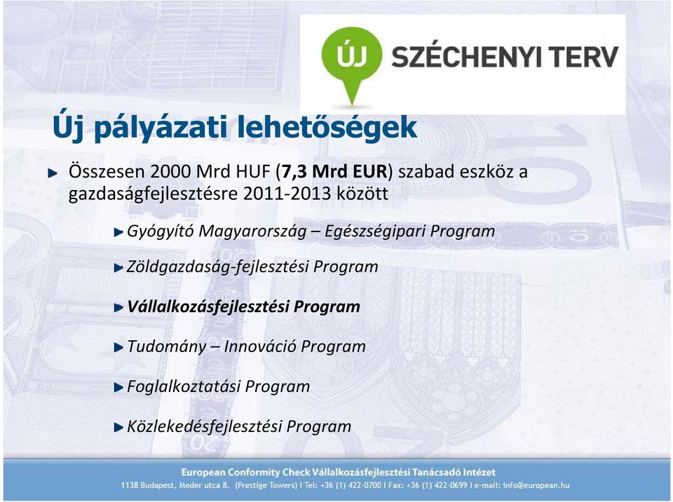 Program Zöldgazdaság fejlesztési Program Vállalkozásfejlesztési Program