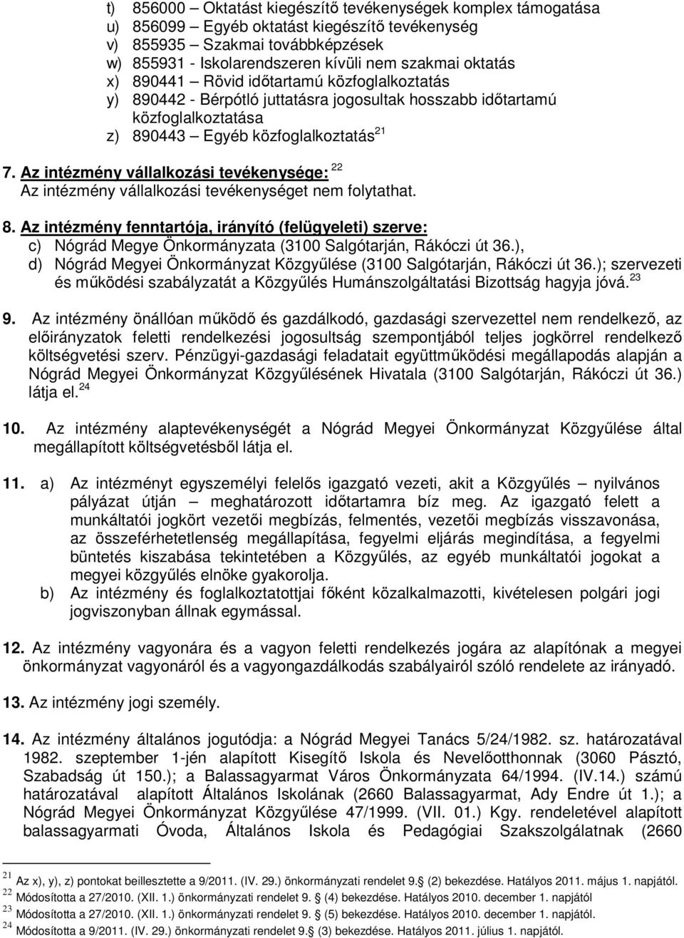 Az intézmény vállalkozási tevékenysége: 22 Az intézmény vállalkozási tevékenységet nem folytathat. 8.