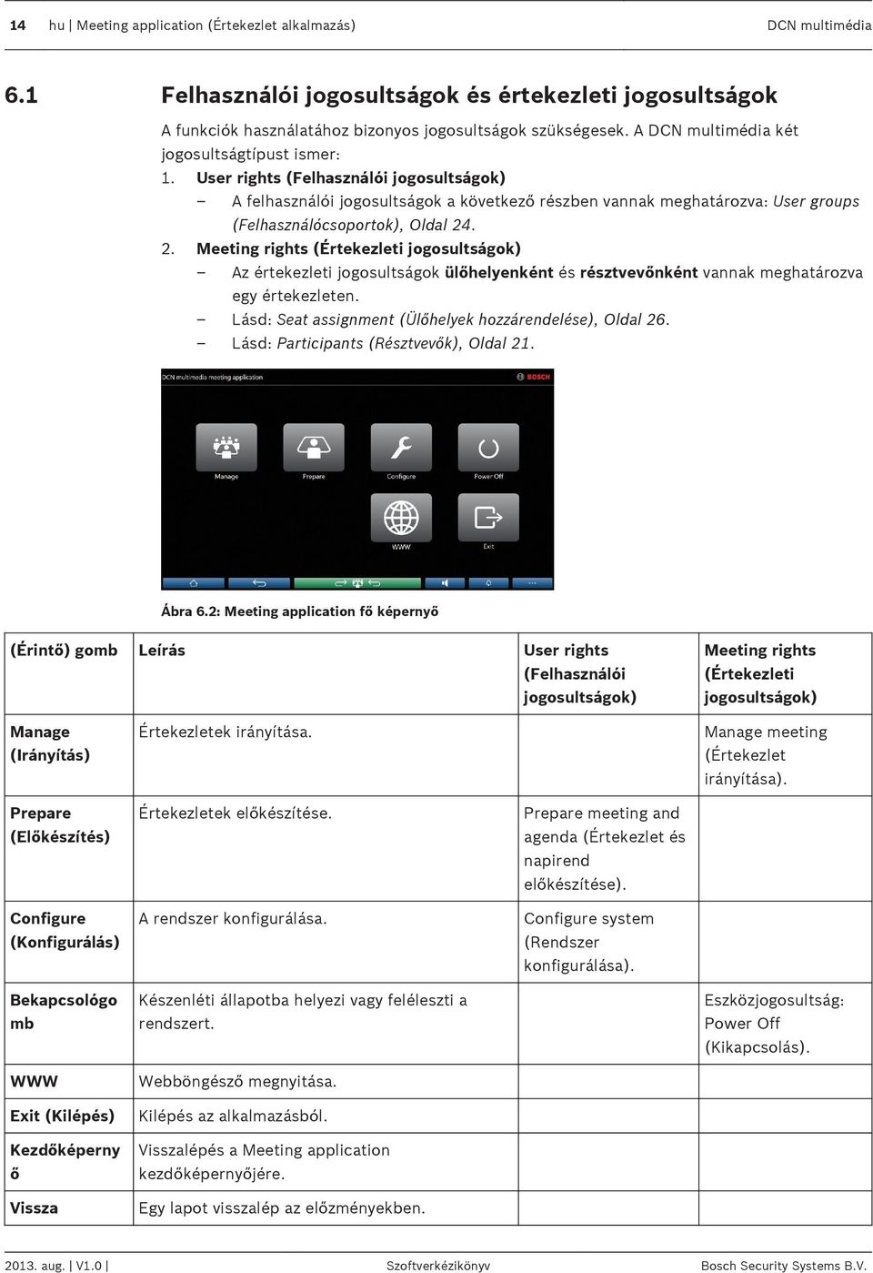 User rights (Felhasználói jogosultságok) A felhasználói jogosultságok a következő részben vannak meghatározva: User groups (Felhasználócsoportok), Oldal 24