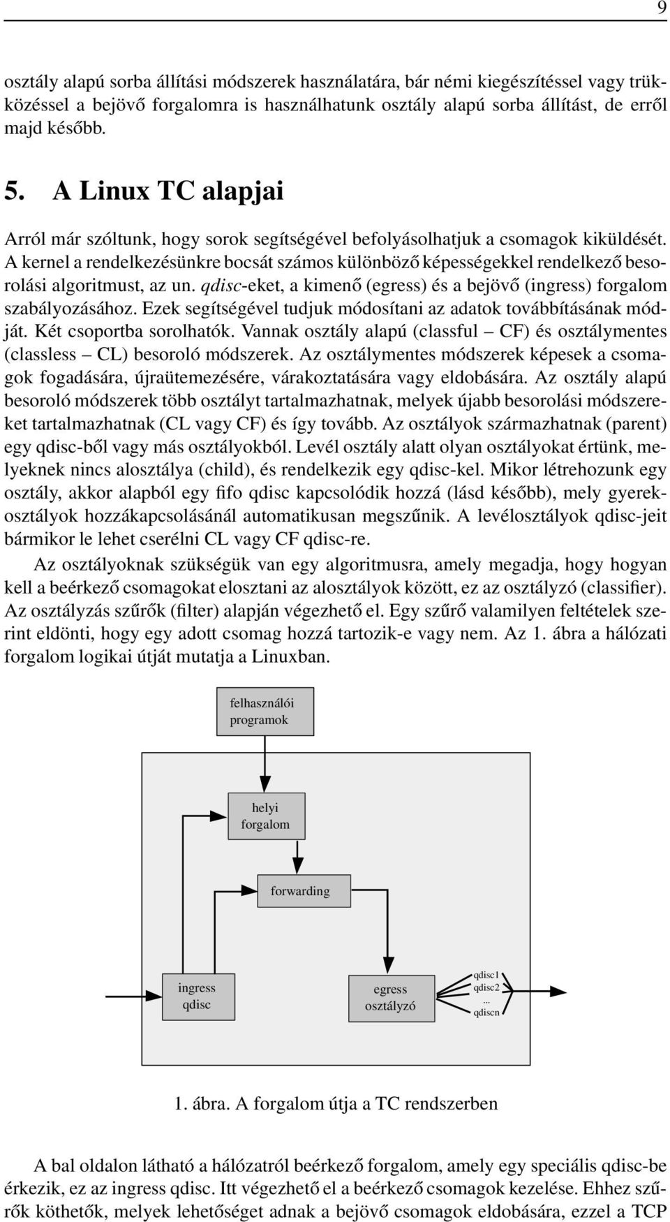 A kernel a rendelkezésünkre bocsát számos különböző képességekkel rendelkező besorolási algoritmust, az un. qdisc-eket, a kimenő (egress) és a bejövő (ingress) forgalom szabályozásához.