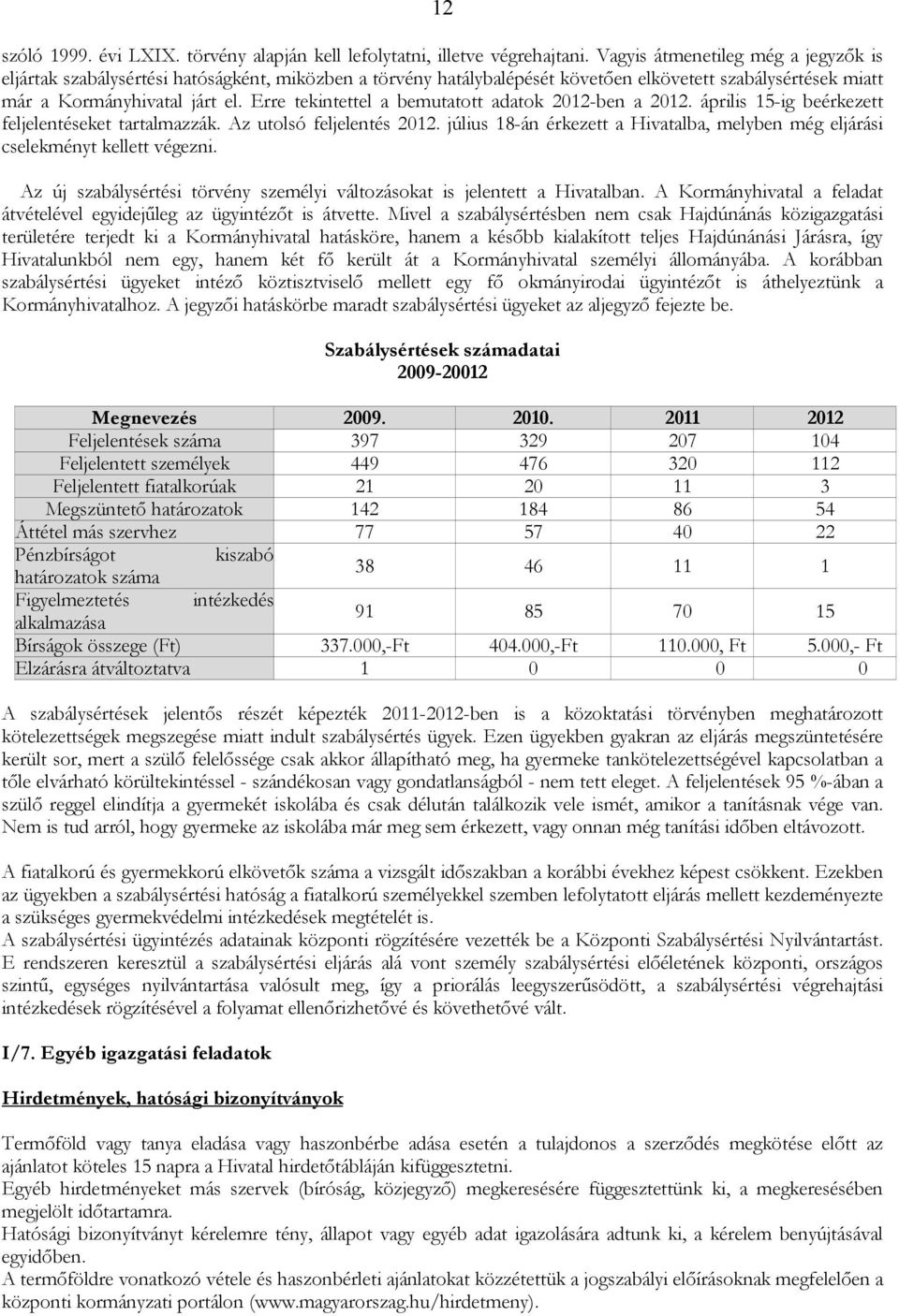 Erre tekintettel a bemutatott adatok 2012-ben a 2012. április 15-ig beérkezett feljelentéseket tartalmazzák. Az utolsó feljelentés 2012.