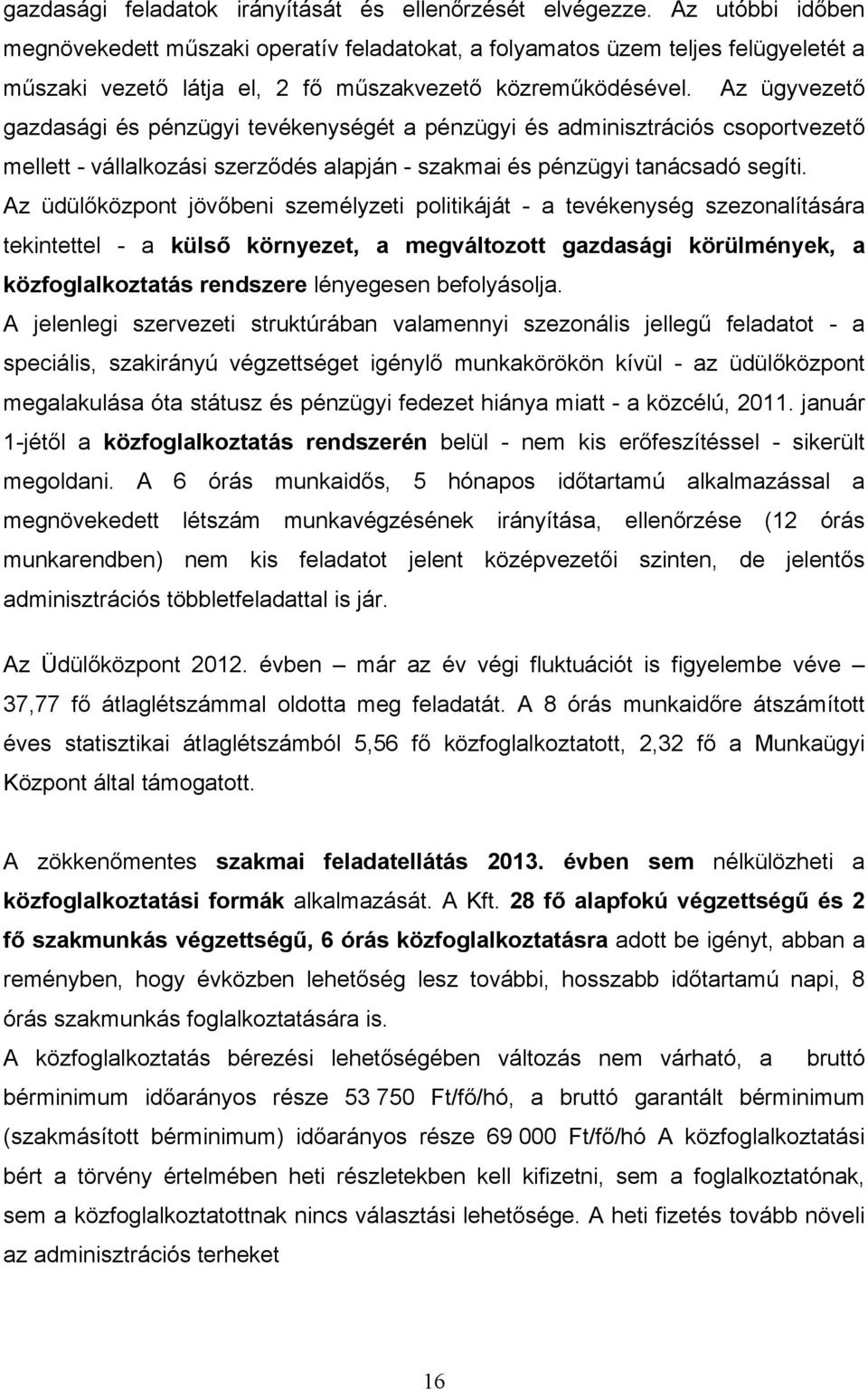 Az ügyvezető gazdasági és pénzügyi tevékenységét a pénzügyi és adminisztrációs csoportvezető mellett - vállalkozási szerződés alapján - szakmai és pénzügyi tanácsadó segíti.