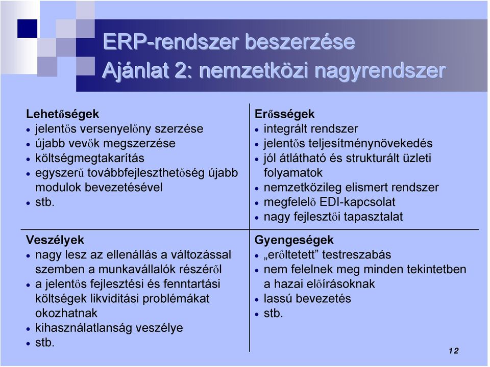 Veszélyek nagy lesz az ellenállás a változással szemben a munkavállalók részéről a jelentős fejlesztési és fenntartási költségek likviditási problémákat okozhatnak