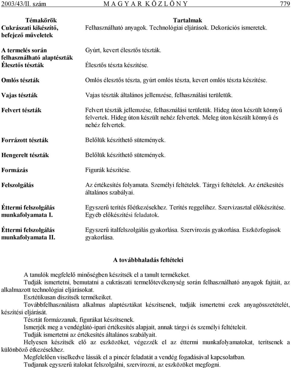 Hengerelt tészták Formázás Felszolgálás Éttermi felszolgálás munkafolyamata I. Éttermi felszolgálás munkafolyamata II. Felhasználható anyagok. Technológiai eljárások. Dekorációs ismeretek.