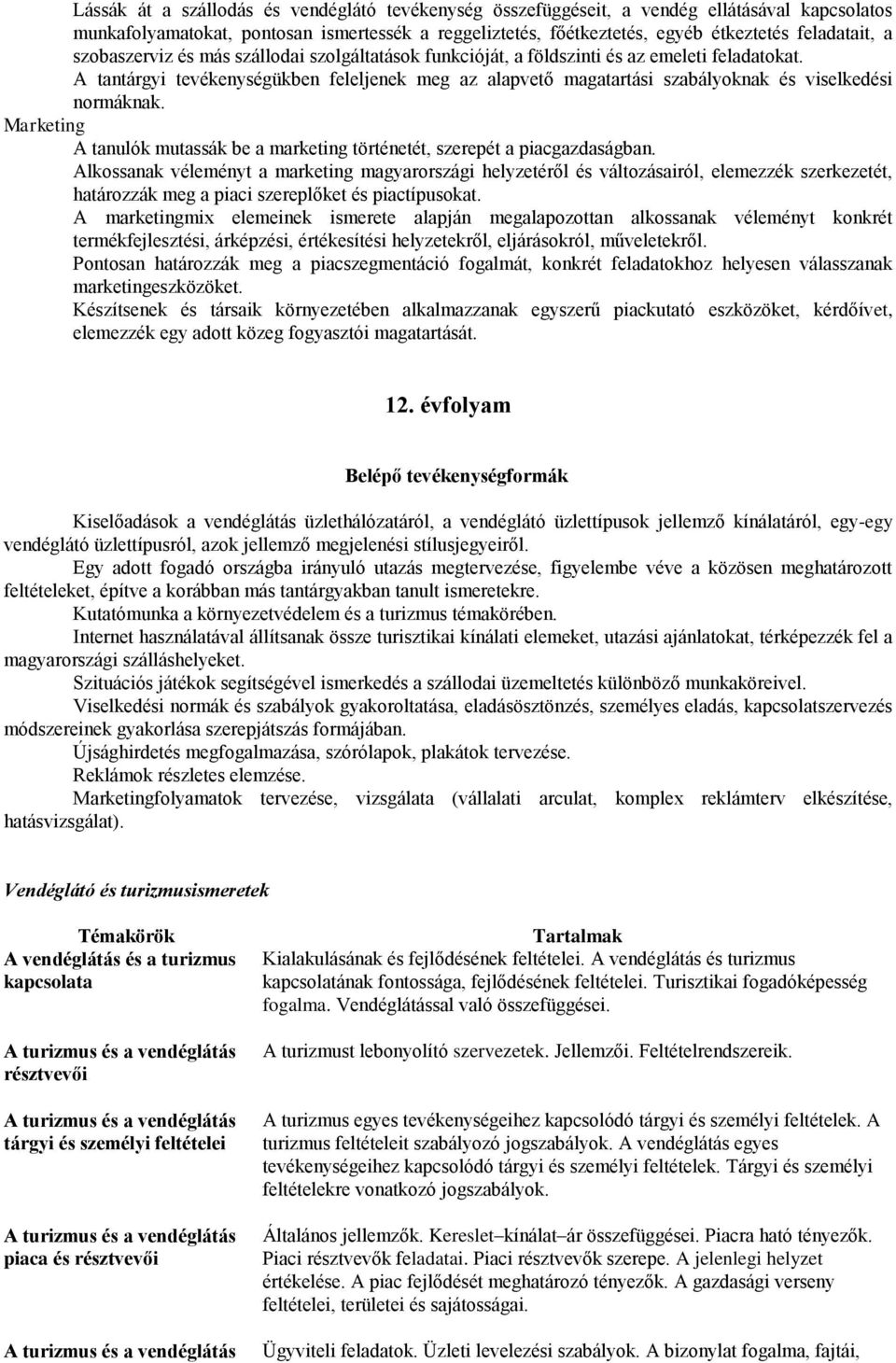 A tantárgyi tevékenységükben feleljenek meg az alapvető magatartási szabályoknak és viselkedési normáknak. Marketing A tanulók mutassák be a marketing történetét, szerepét a piacgazdaságban.