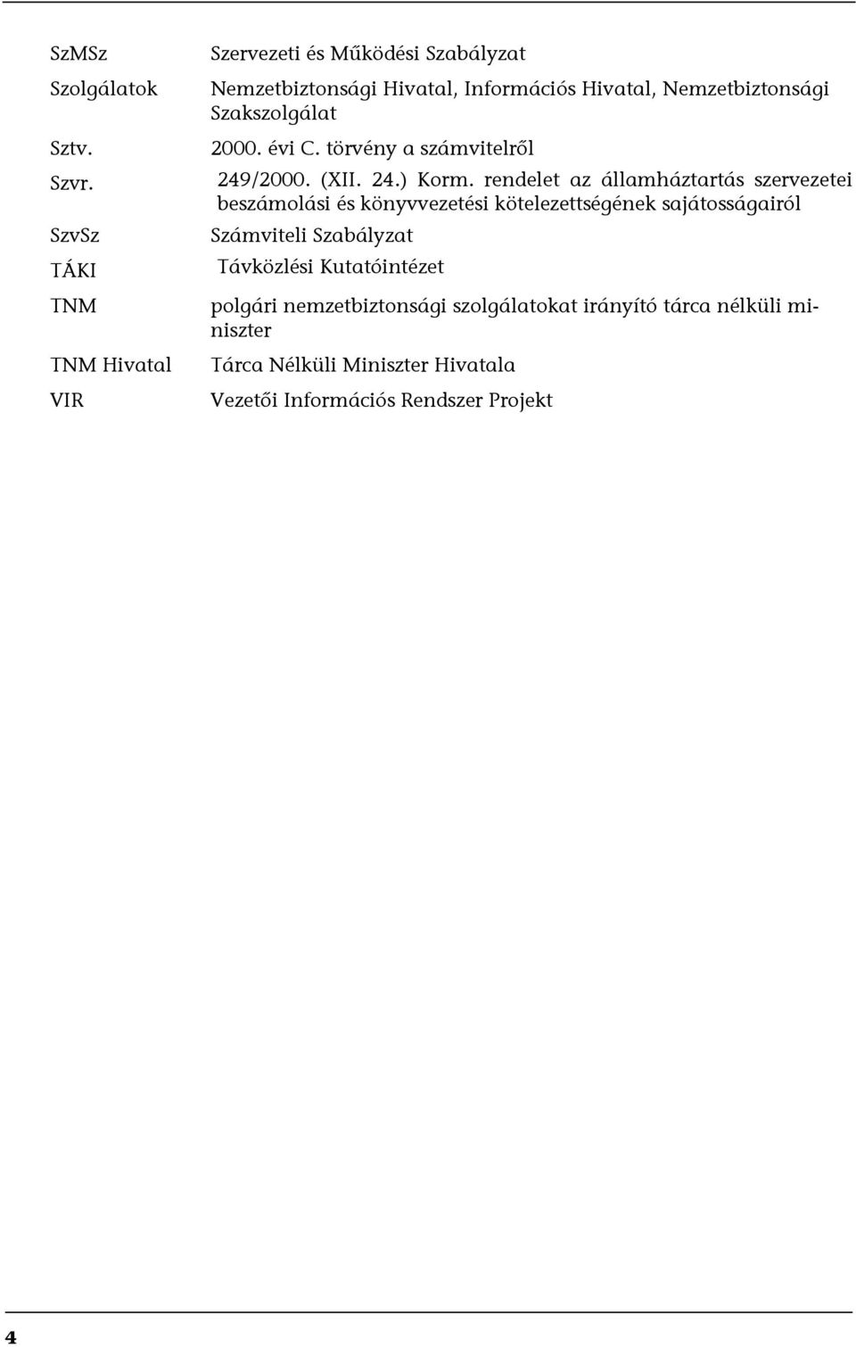 Szakszolgálat 2000. évi C. törvény a számvitelről 249/2000. (XII. 24.) Korm.