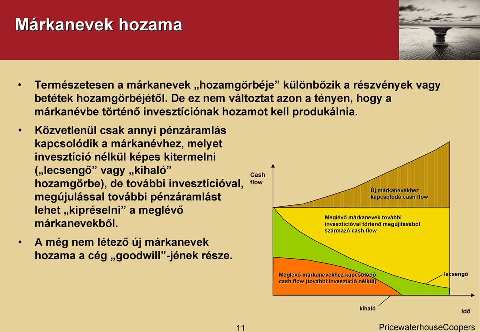 Közvetlenül csak annyi pénzáramlás kapcsolódik a márkanévhez, melyet invesztíció nélkül képes kitermelni ( lecsengő vagy kihaló hozamgörbe), de további invesztícióval, megújulással