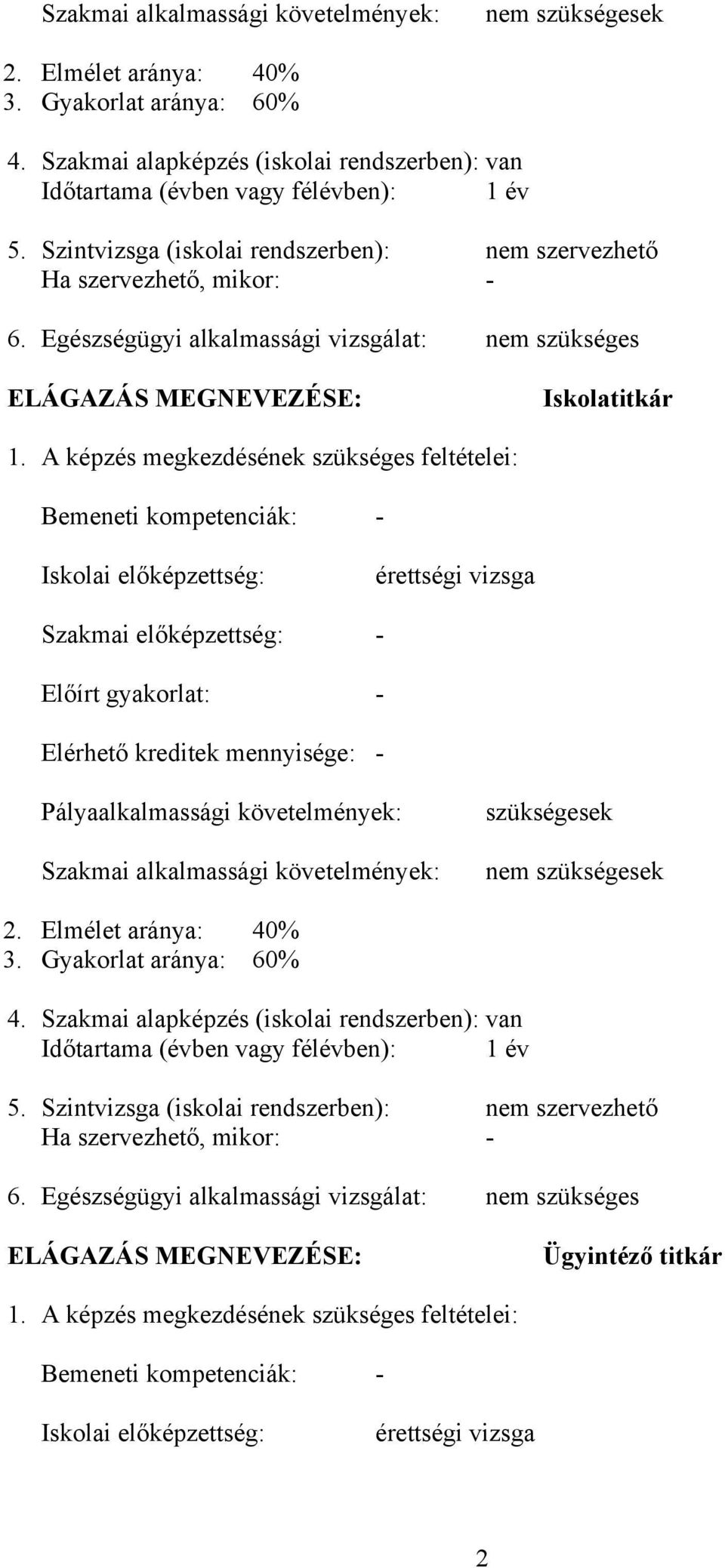 A képzés megkezdésének szükséges feltételei: Bemeneti kompetenciák: - Iskolai előképzettség: érettségi vizsga Szakmai előképzettség: - Előírt gyakorlat: - Elérhető kreditek mennyisége: -