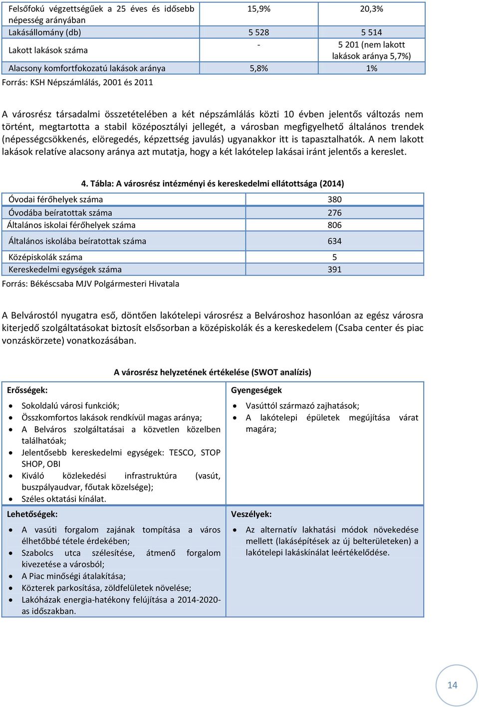 jellegét, a városban megfigyelhető általános trendek (népességcsökkenés, elöregedés, képzettség javulás) ugyanakkor itt is tapasztalhatók.