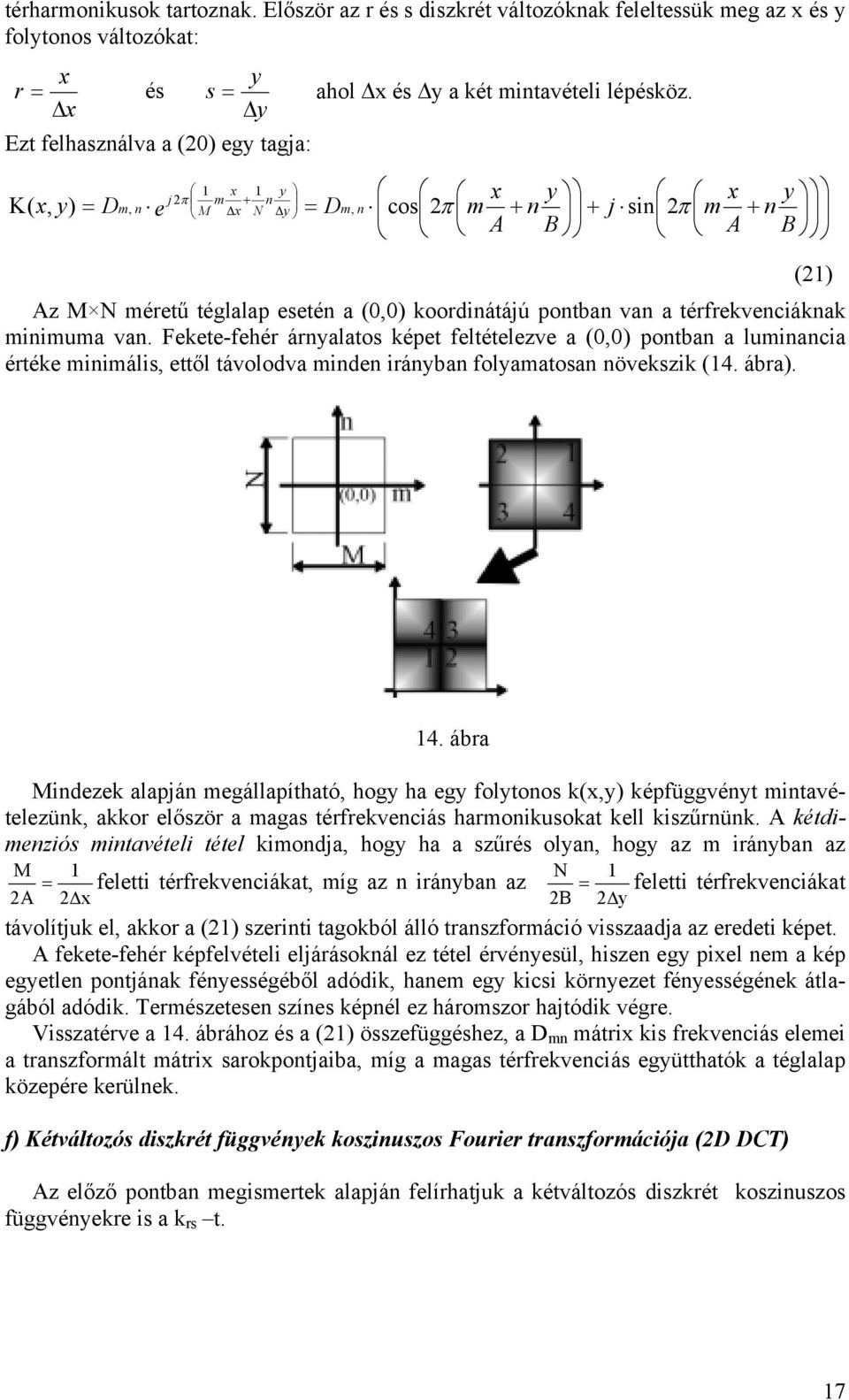 x y cos π m + + A B j si x y j m + m e π 1 1 (, M x N y = Dm, π m Az M N méretű téglalap eseté a (0,0) koordiátájú potba va a térfrekveciákak miimuma va.