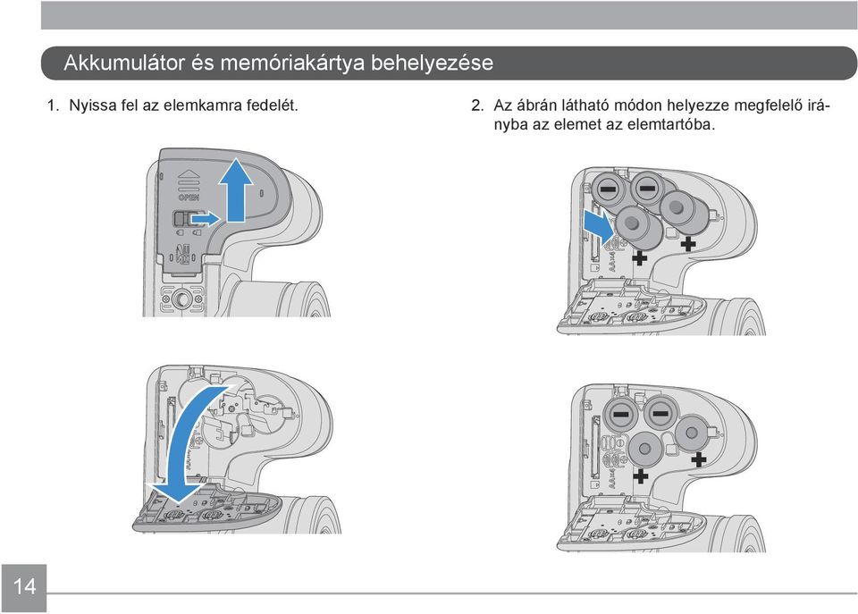 Nyissa fel az elemkamra fedelét. 2.