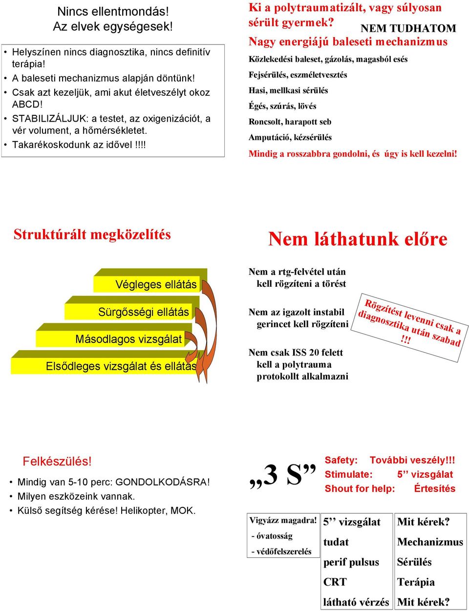 NEM TUDHATOM Nagy energiájú baleseti mechanizmus Közlekedési baleset, gázolás, magasból esés Fejsérülés, eszméletvesztés Hasi, mellkasi sérülés Égés, szúrás, lövés Roncsolt, harapott seb Amputáció,