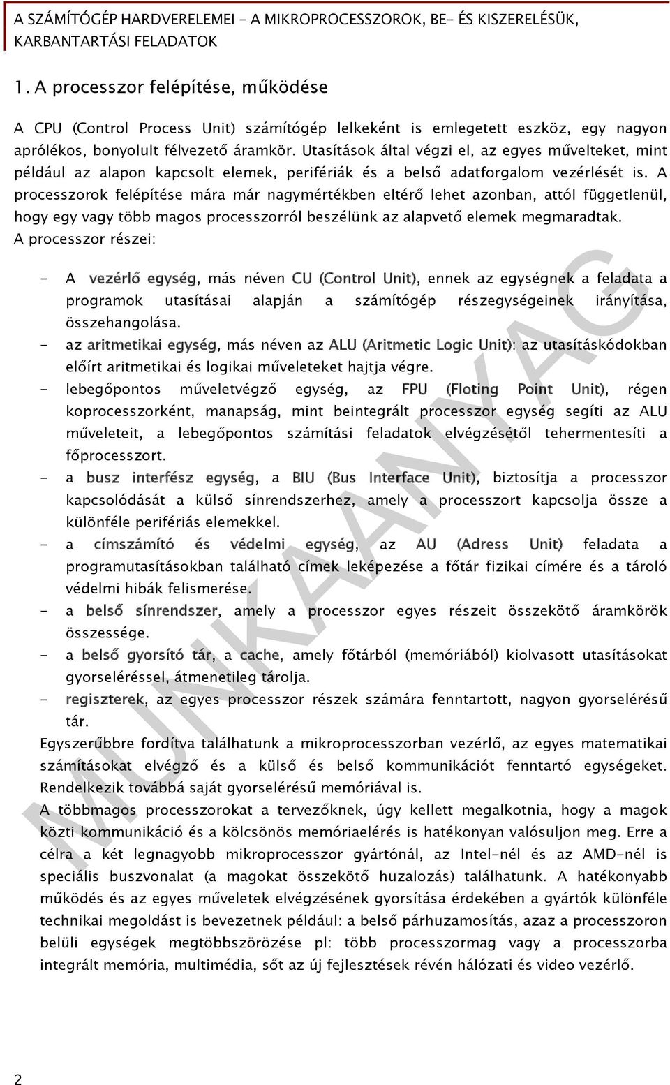 A processzorok felépítése mára már nagymértékben eltérő lehet azonban, attól függetlenül, hogy egy vagy több magos processzorról beszélünk az alapvető elemek megmaradtak.