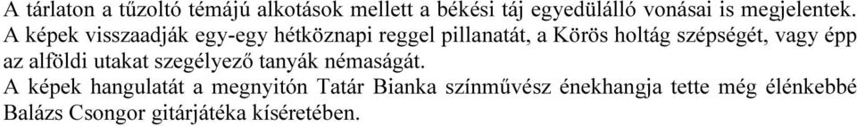 A képek visszaadják egy-egy hétköznapi reggel pillanatát, a Körös holtág szépségét, vagy