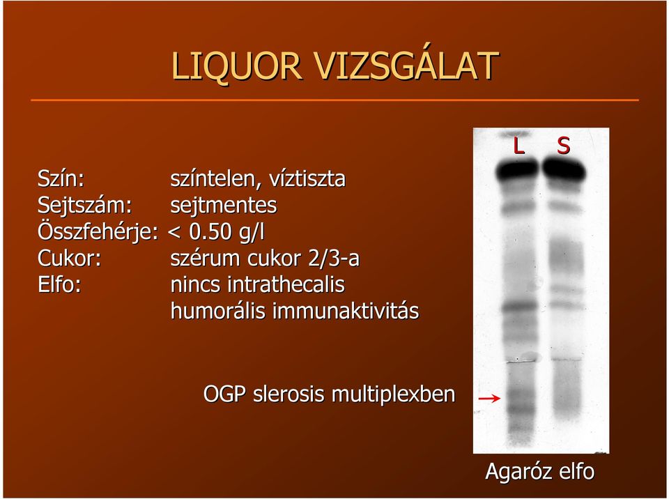 50 g/l Cukor: szérum cukor 2/3-a Elfo: nincs