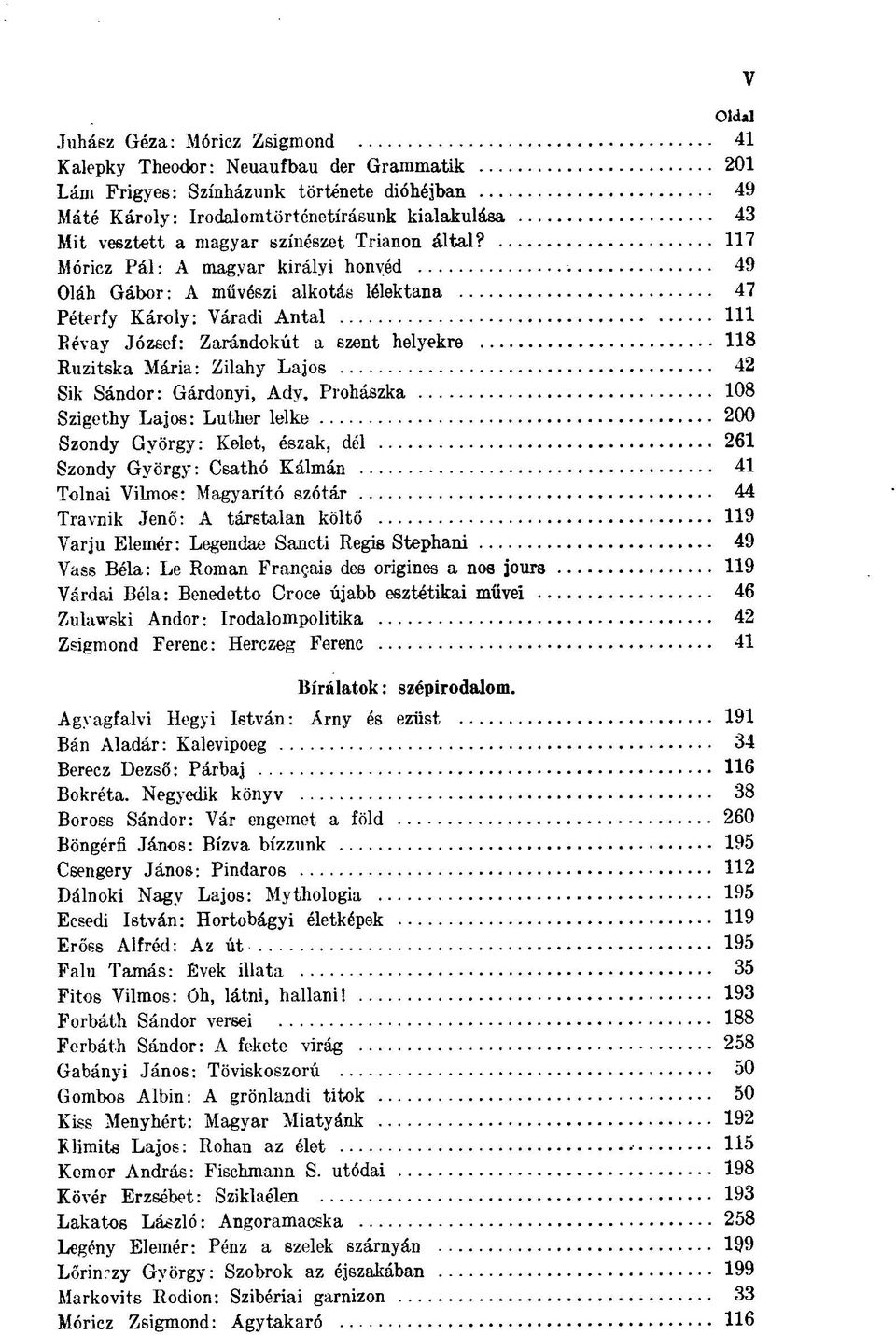 117 Móricz Pál: A magyar királyi honvéd 49 Oláh Gábor: A művészi alkotás lélektana 47 Péterfy Károly: Váradi Antal 111 Bévay József: Zarándokút a szent helyekre 118 Ruzitska Mária: Zilahy Lajos 42