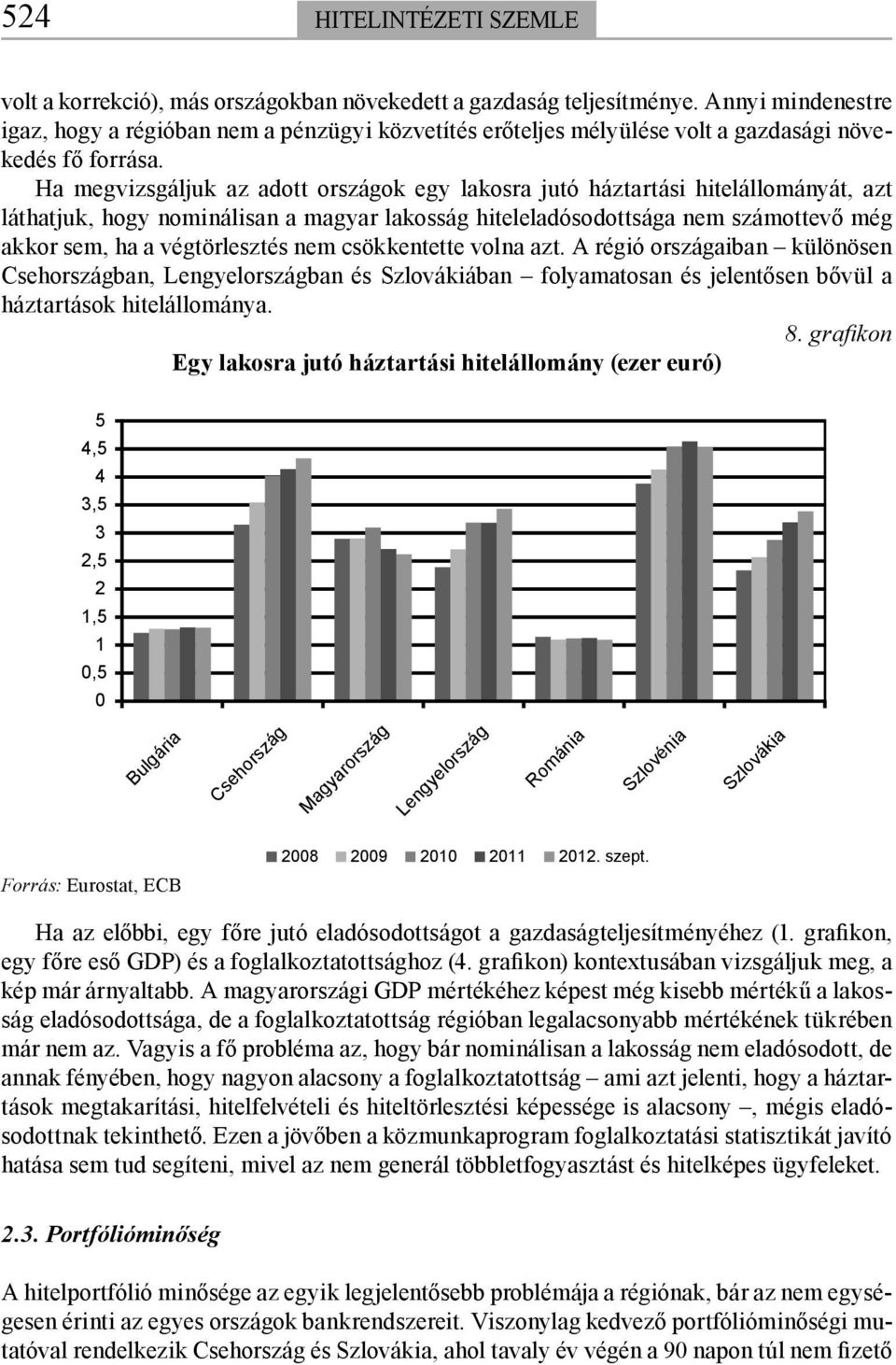 nem csökkentette volna azt. A régió országaiban különösen ban, ban és Szlovákiában folyamatosan és jelentősen bővül a háztartások hitelállománya. 8.