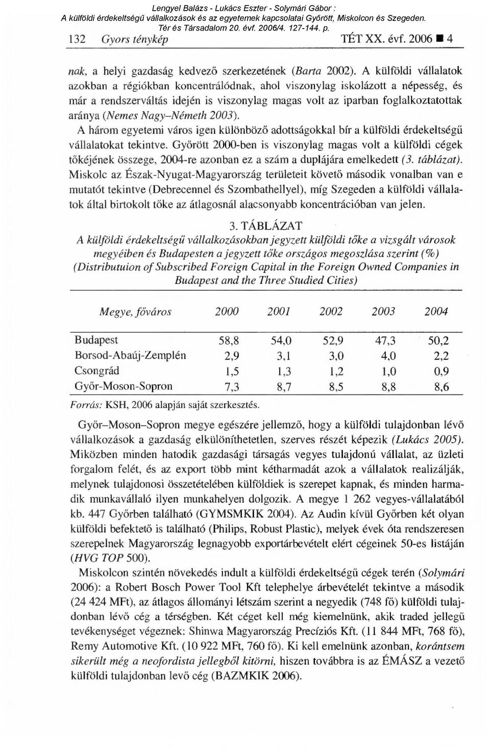 Nagy Németh 2003). A három egyetemi város igen különböz ő adottságokkal bír a külföldi érdekeltség ű vállalatokat tekintve.