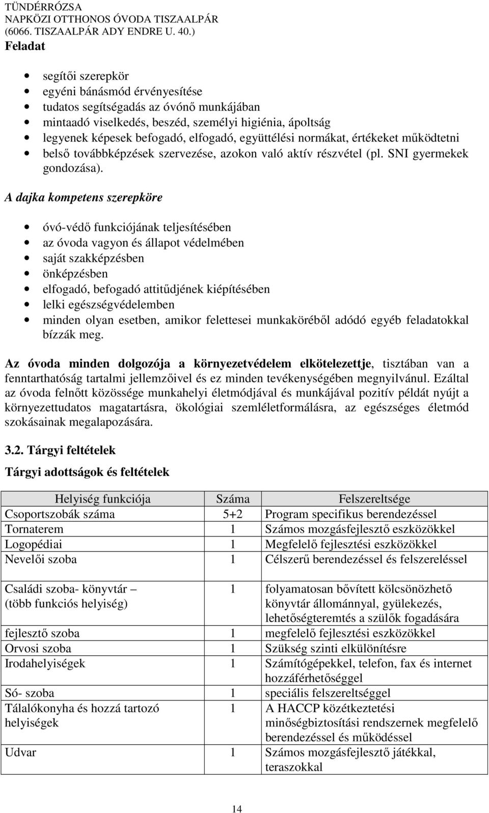 A dajka kompetens szerepköre óvó-védő funkciójának teljesítésében az óvoda vagyon és állapot védelmében saját szakképzésben önképzésben elfogadó, befogadó attitűdjének kiépítésében lelki