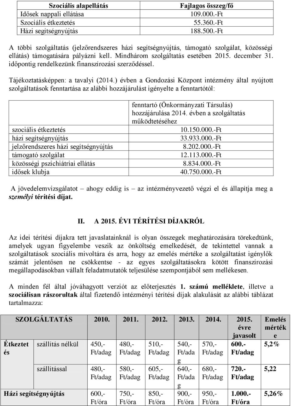 időpontig rendelkezünk finanszírozási szerződéssel. Tájékoztatásképpen: a tavalyi (2014.