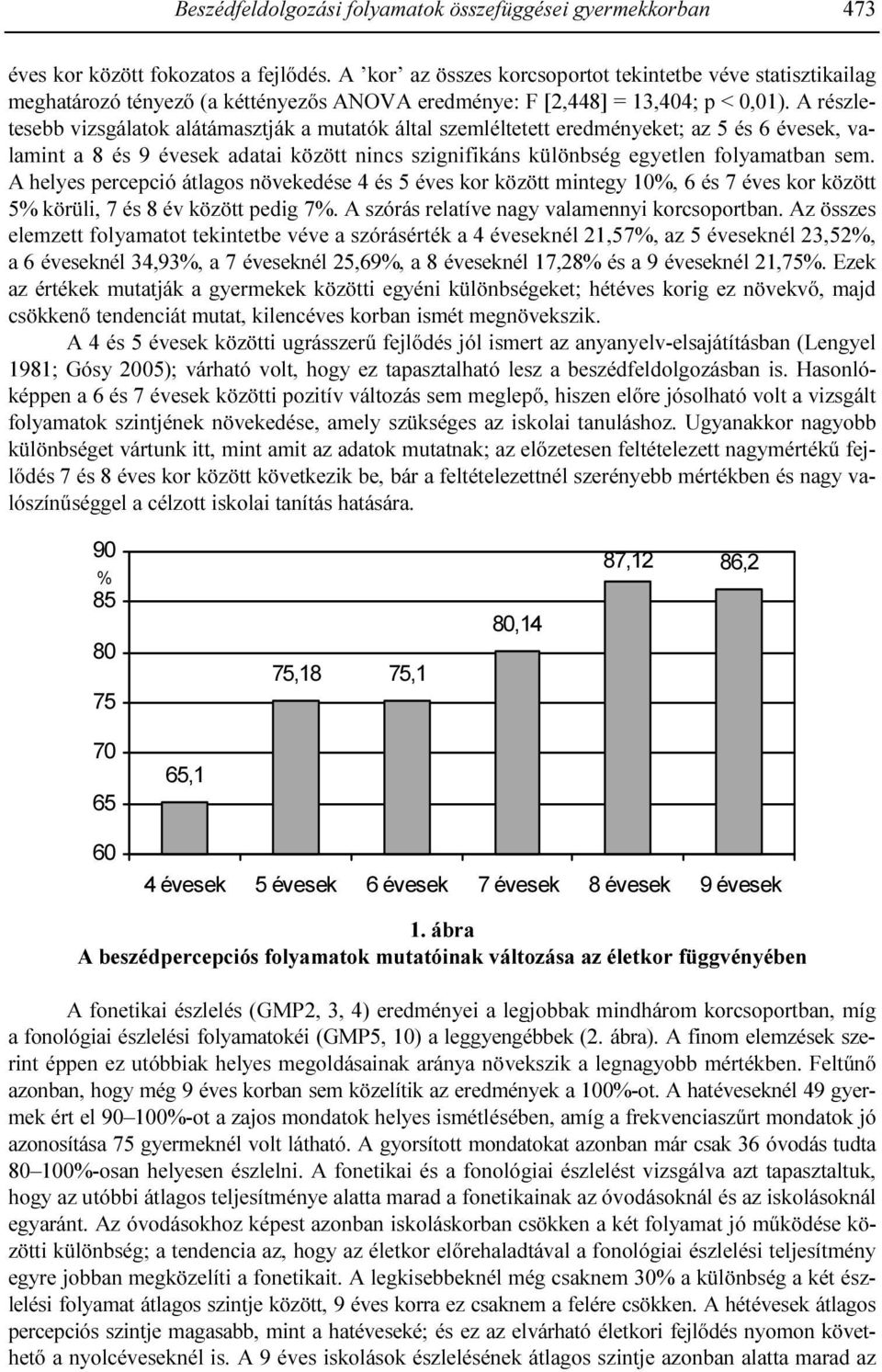 A részletesebb vizsgálatok alátámasztják a mutatók által szemléltetett eredményeket; az 5 és 6 évesek, valamint a 8 és 9 évesek adatai között nincs szignifikáns különbség egyetlen folyamatban sem.