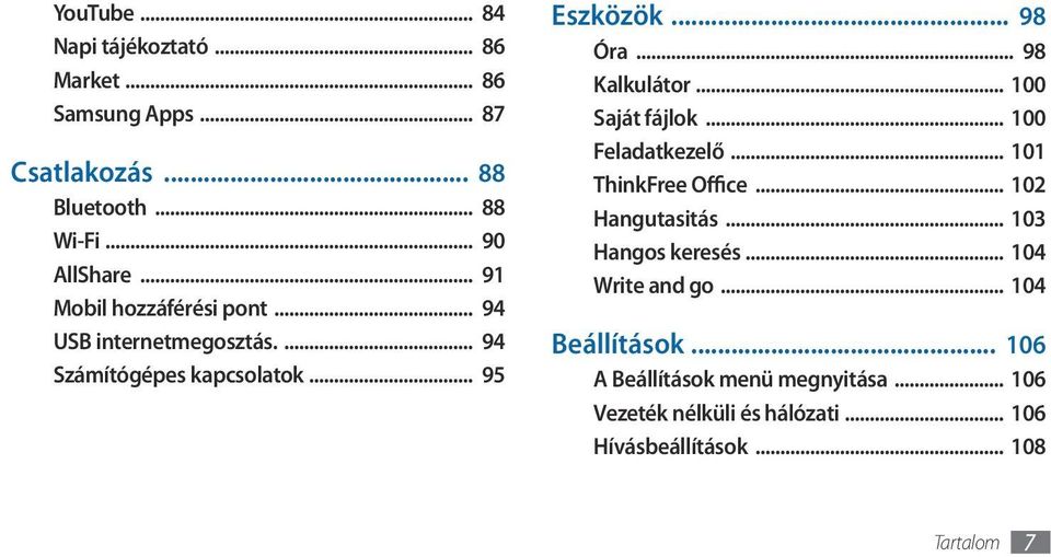 .. 100 Saját fájlok... 100 Feladatkezelő... 101 ThinkFree Office... 102 Hangutasitás... 103 Hangos keresés... 104 Write and go.